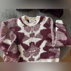 ba&sh Maroon and Cream Crew Neck Sweater